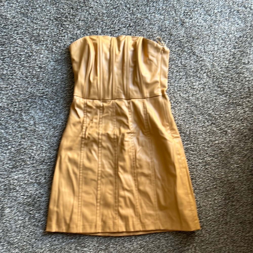 Strapless faux leather corset dress